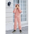 thumbnail image 2 of Oudiya Girls 2 Piece Sweatsuit Outfits Bear Ear Fuzzy Long Sleeve Hoodie Sweatshirt and Sweatpant Clothing Set for Kids 5-13Y, 2 of 6
