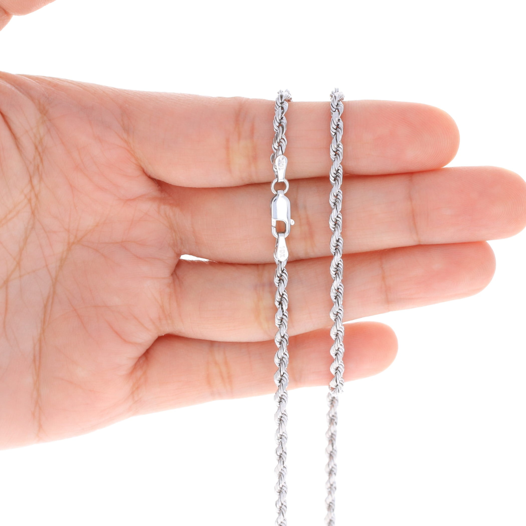 Nuragold 10k White Gold 3mm Solid Cuban Link Chain Curb Pendant Necklace, M : Nuragold 10K Real White Gold Franco Square Box Chain