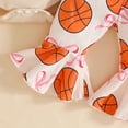 thumbnail image 5 of mgoYE Basketball Baby Girl Outfit Newborn Basketball Bow Short Sleeve Romper Flare Pants Headband Set 3Pcs Summer Outfits(Beige,6-12 Months), 5 of 7