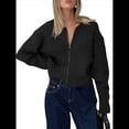 thumbnail image 2 of Cárdigan con Cremallera para Mujer, Larga, Hombros Caídos, Cuello Redondo, Informal, Liso, Holgado, de Punto. Negro M, 2 of 8