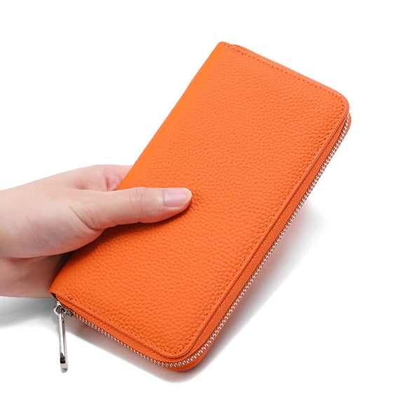 genuine leather long women's wallet men's leather clutch bag dropshipping,SKU01029-头层牛皮【橙色】现货