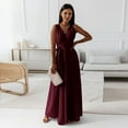 thumbnail image 2 of DHFJKG Summer Dresses Women Wedding Guest Dress Sleeveless Solid Color V Neck Belted Long Dress Comfortable Daily Wear Stylish Dresses, 2 of 7