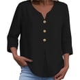 thumbnail image 6 of Womens Summer Clothes Kelon Womens Summer Tops Short Womens 3/4 Length Sleeve V Neck Linen Cotton Summer Loose Fit Tops Trendy Dressy Casual Work Blouses, L, 6 of 8