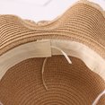 thumbnail image 2 of Sombrero de paja con lazo para mujer, circunferencia de 56-58 cm, borde ondulado, cinta, ala grande, sombrero para el sol, sombrero de verano, protector solar, sombrilla de playa, 2 of 5