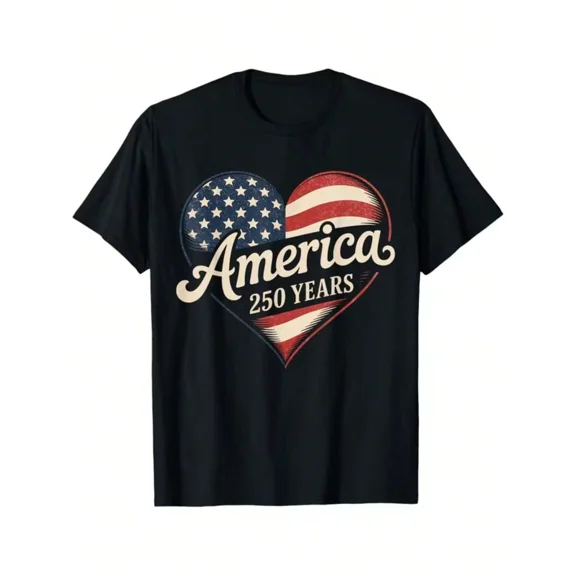 Retro America 250 Years Patriotic Heart USA Flag T-Shirt - Vintage 1776-2026 Semiquincentennial Celebration Graphic Tee for Men and Women