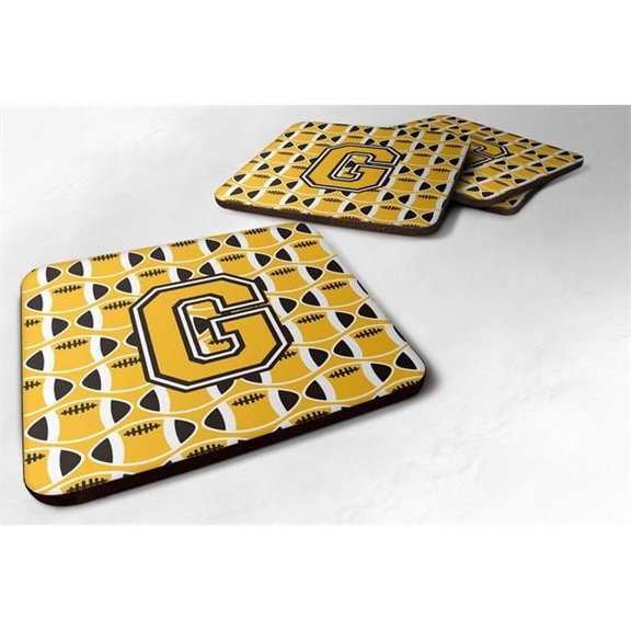 Carolines Treasures CJ1080-GFC Letter G Football Black, Old Gold & White Foam Coaster - Set of 4
