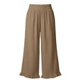 thumbnail image 6 of Womens Cotton Palazzo Pants Wide Leg Elastic High Waist RuffleCasual Summer Beach Vacation Trousers with Pockets, 6 of 6