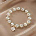 thumbnail image 2 of Imitation Pearl Alphabet Bracelet Fashionable Elastic Cord Beaded Jewelry For Women Idea, 2 of 4