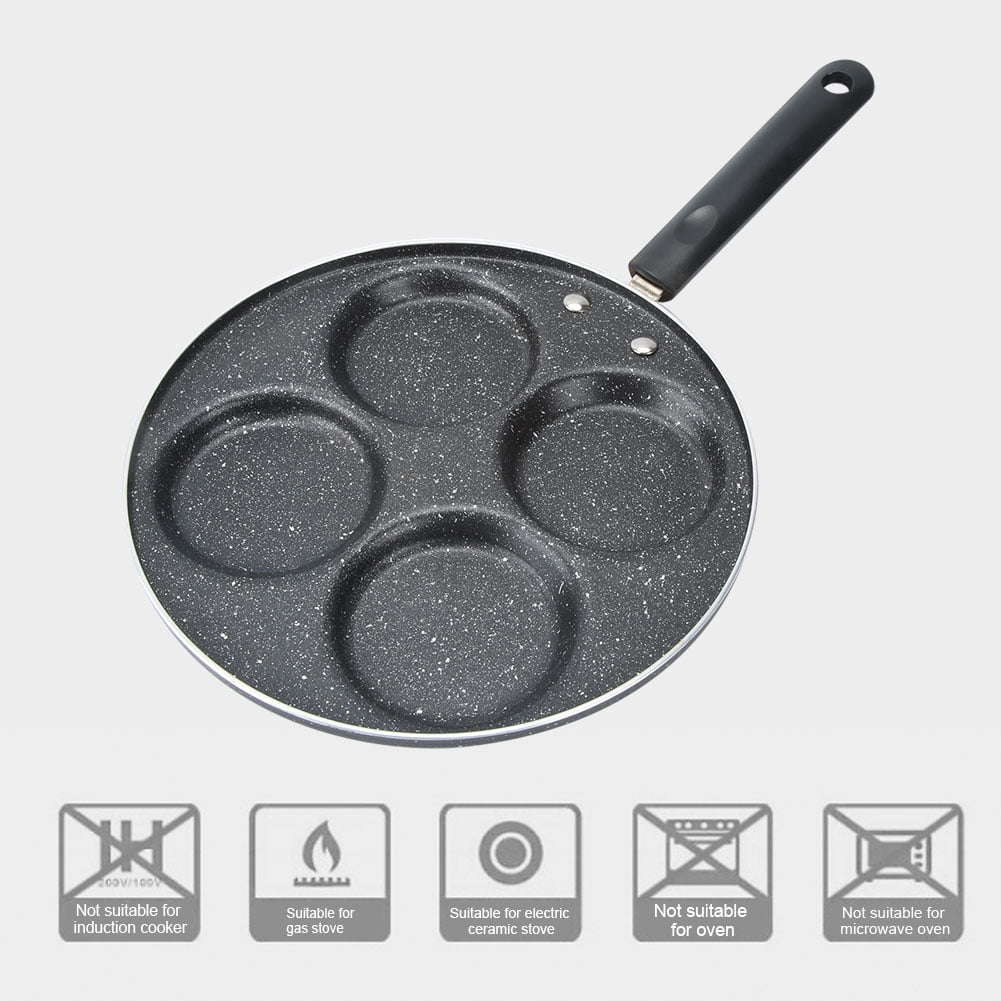 BOKYAN 9.5-Inch / 24 cm Black Nonstick Aluminum 4-Hole Frying Pan for Fried Eggs Pancakes & Burgers, Easy Clean Skillet with Heat Resistant Plastic Handle, Gas & Ceramic Stove Compatible Cooking Tool
