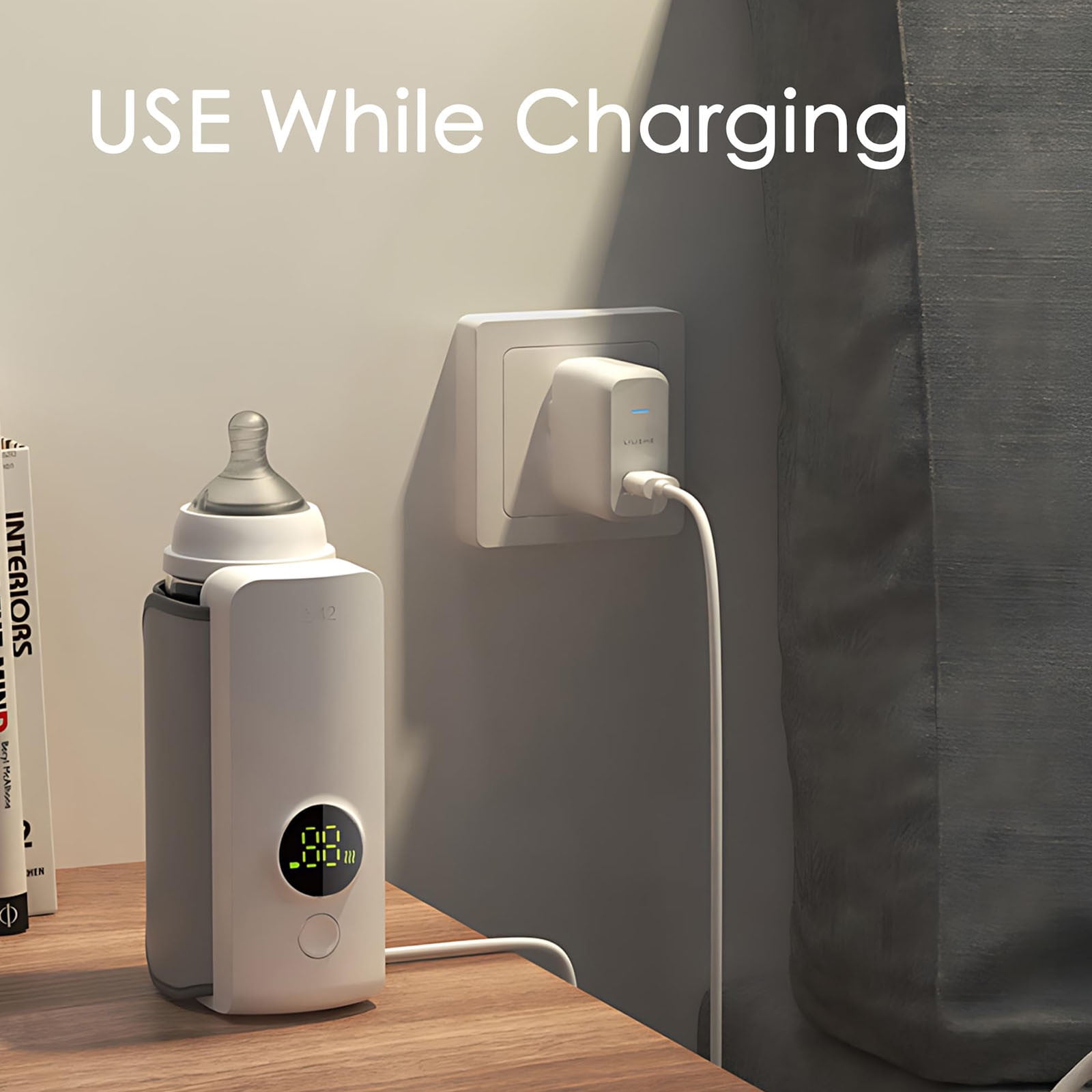 xaoyunyn USB Car Charging Portable Milk Bottle Warmer with Constant Temperature Control,6000mAh Battery,Night Light Multifunctional Features for Travel