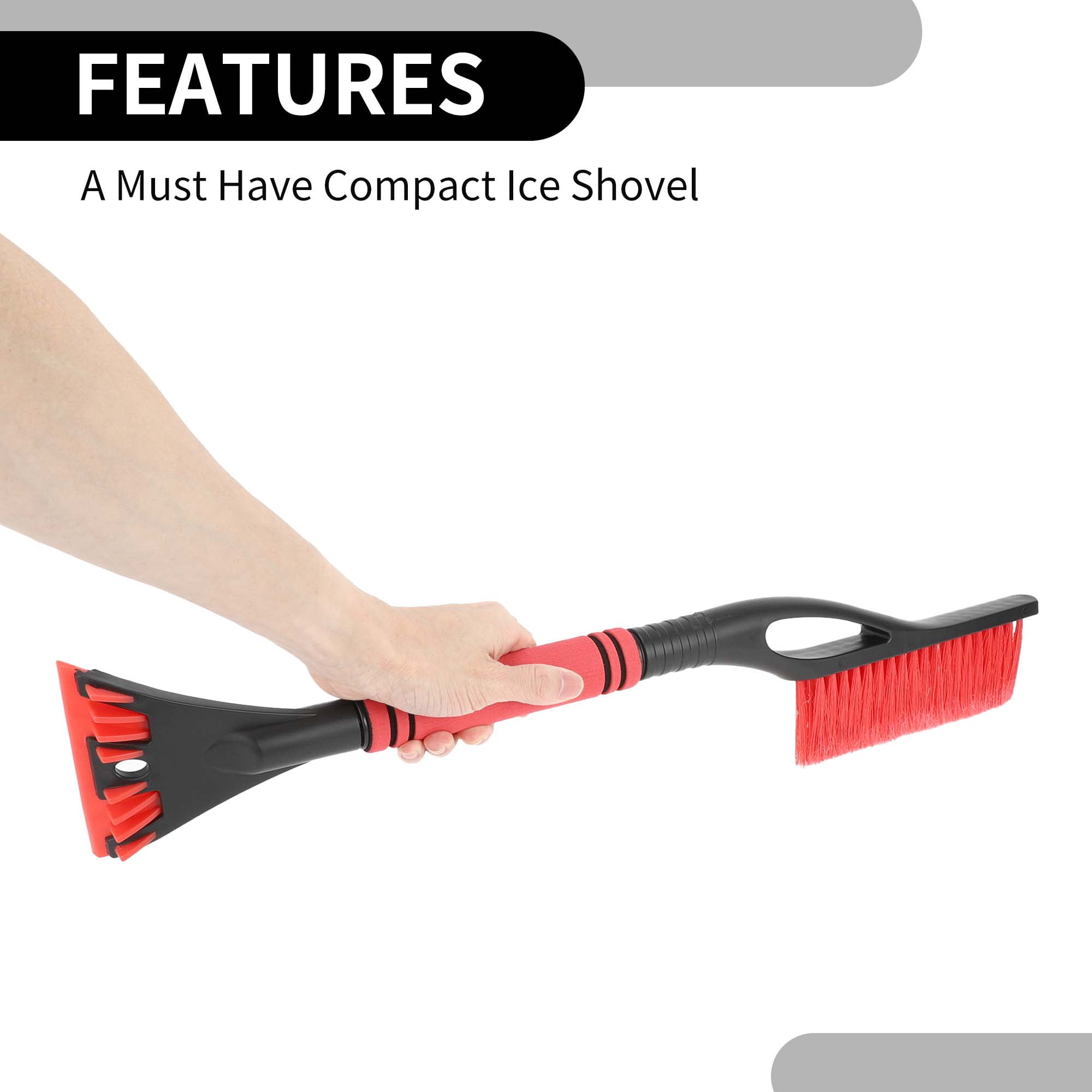 Unique Bargains Car Ice Scraper Brush with Broom - SUV Snow Frost Remover Red