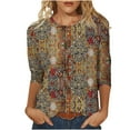thumbnail image 2 of EchfiProm 3/4 Sleeve Shirts for Women Floral Multicolor Pullover Crew Neck Loose Fit Vintage Fall Shirts, 2 of 5
