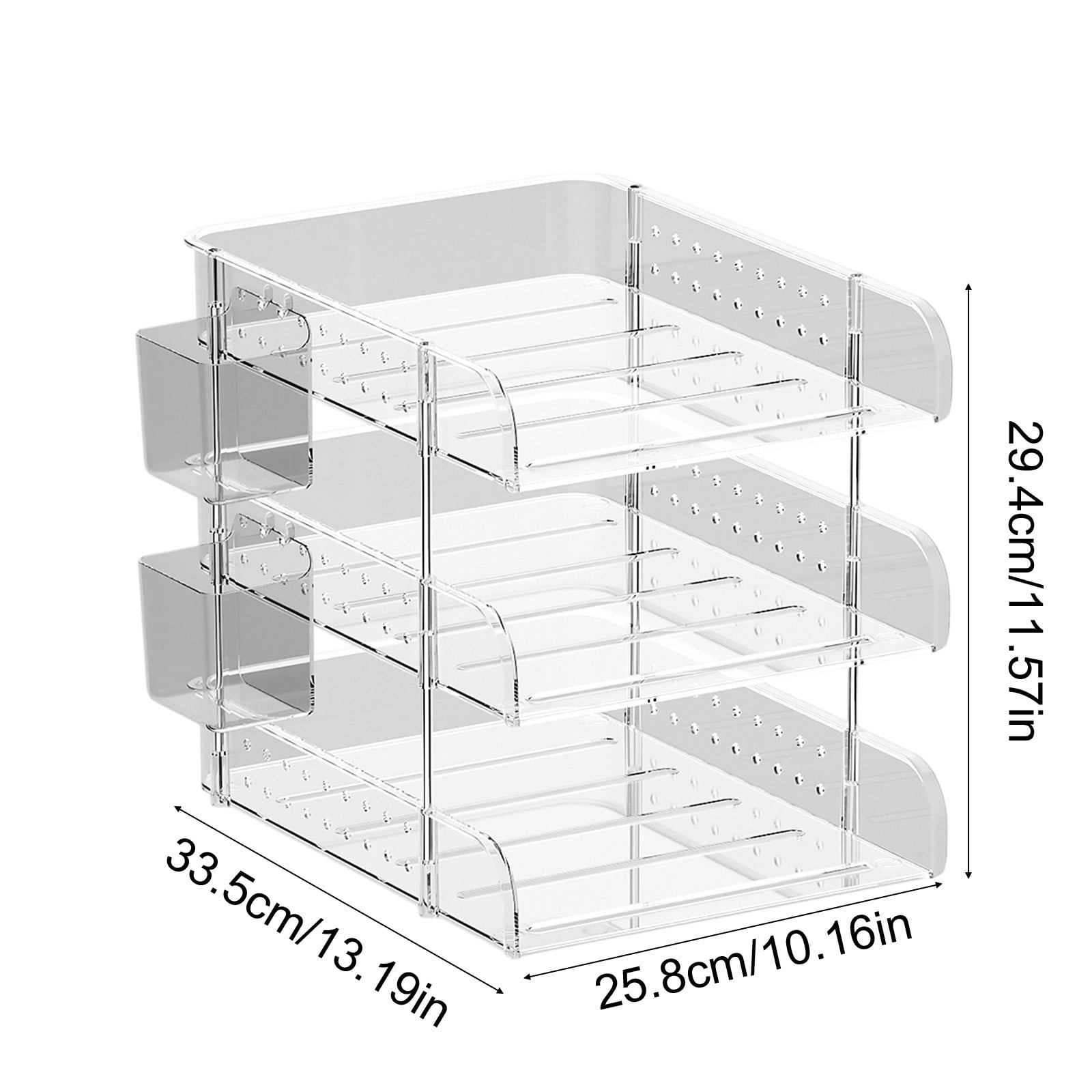Usloyux Under $5 Desk Organizer and Storage,3 Tier Desktop File Organizer, Acrylic Clear Stackable Desktop Paper Organizer Letter Tray Shelf for File Paper, Letter, A4 File, Books, Notes