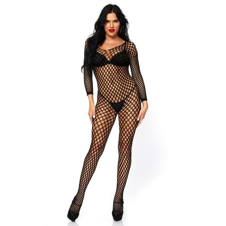 Net Bodystocking - Women's Sexy Crotchless Ring Net Long Sleeved Bodystocking