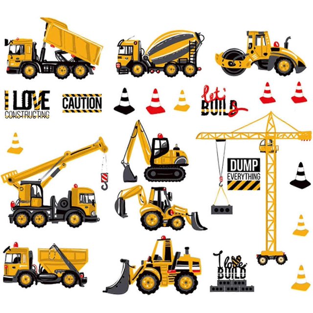 Calcomanías de pared con diseño de dibujos animados de construcción de ciudad para bebé, camión, coche, excavadora, pegatinas decorativas de vinilo, despegables, regalos para dormitorio infantil.