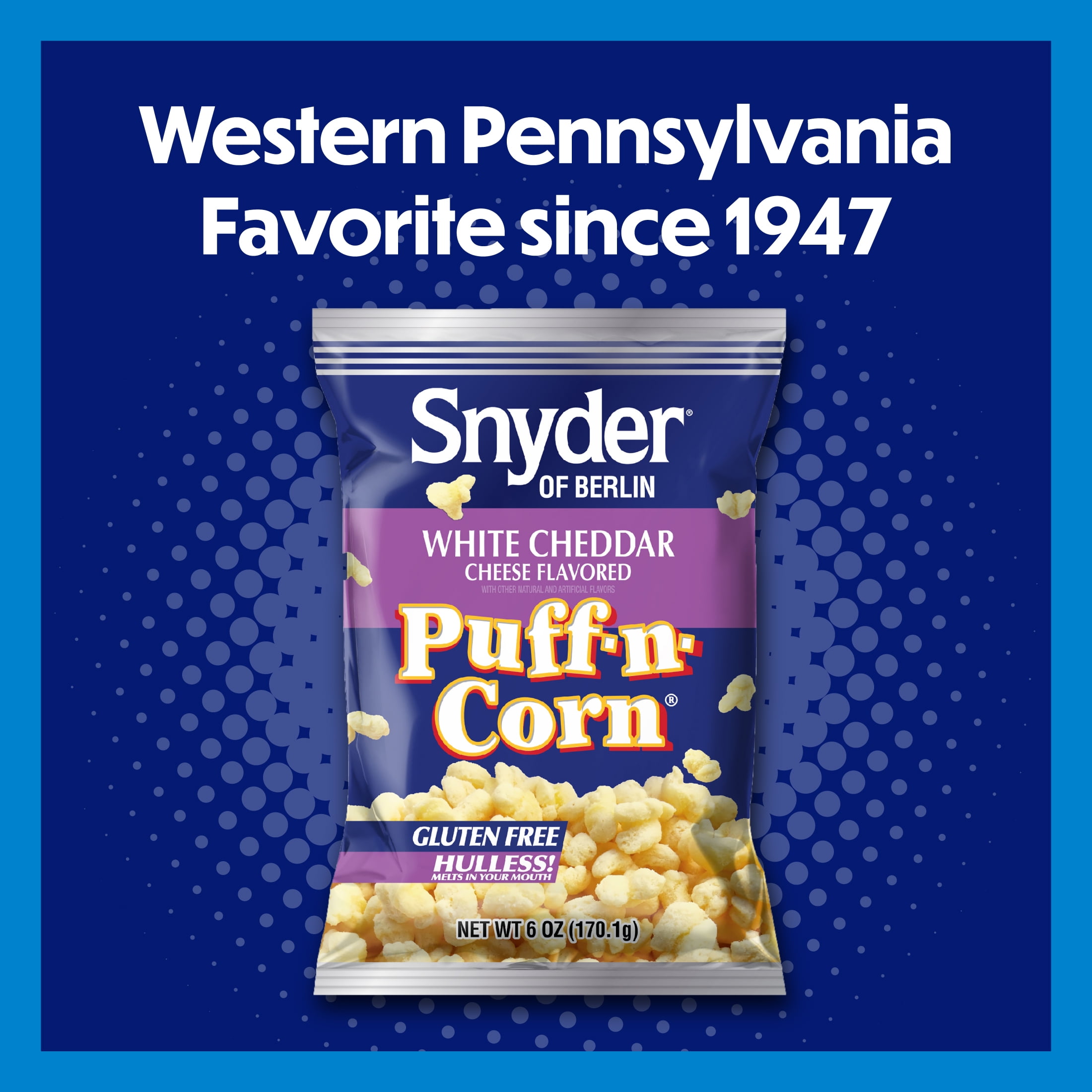 Snyder of Berlin White Cheddar Cheese Puff-n-Corn, Gluten-Free, 6 oz Bag