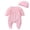 Pink, variant on 2Pcs Newborn Baby Girl Clothes 3D Flower Romper Jumpsuit Long Sleeve Ruffled Footie Bodysuit Hat Outfit Gifts Set White 0-2 Months