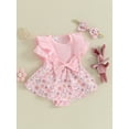 thumbnail image 3 of Gupgi Baby Girl Easter Outfit Summer Short Sleeve Ribbed Rabbit Romper Dress with Headband, 3 of 9
