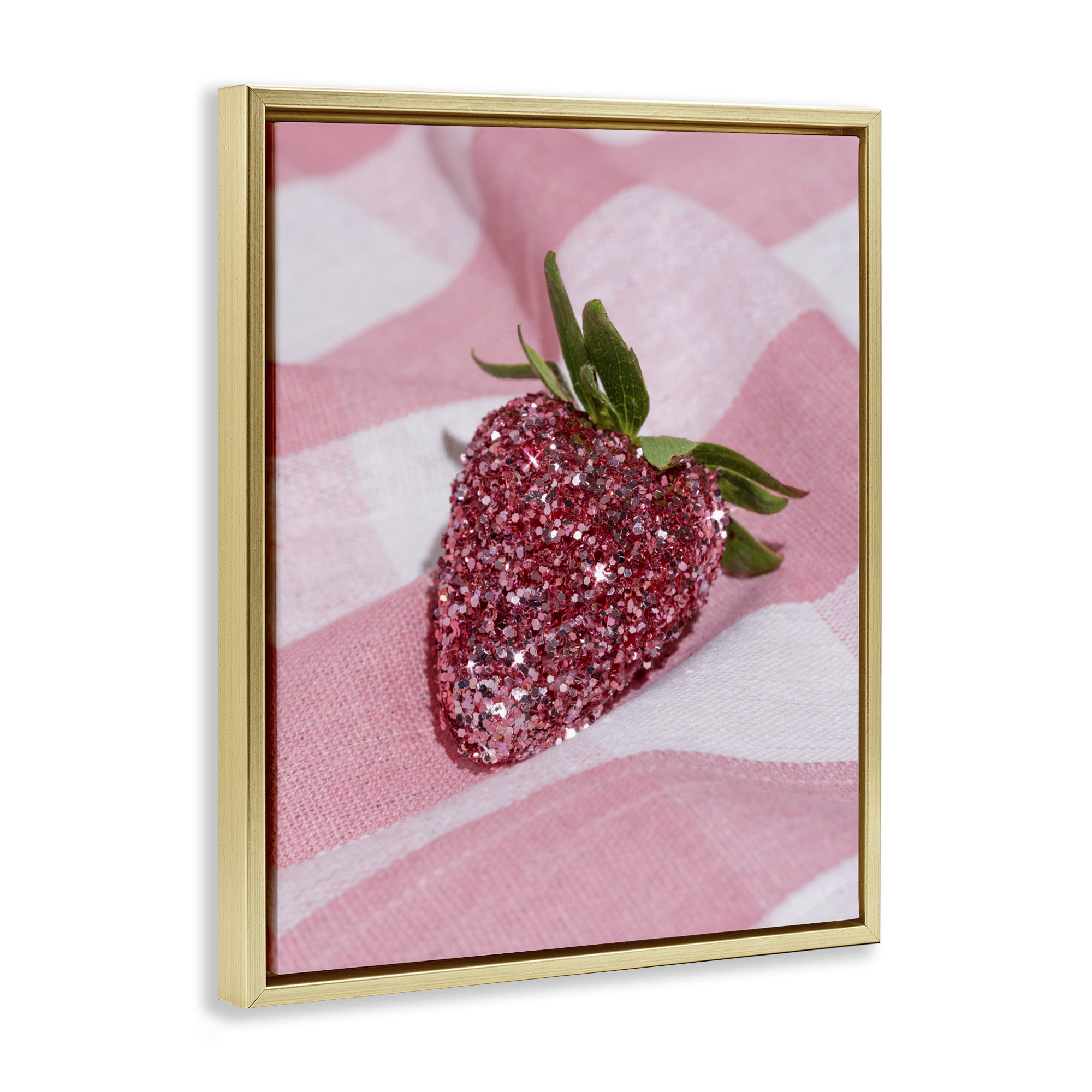 Stupell Industries Glimmer Strawberry on Pink Gold Framed Floater Canvas Wall Art, design by LISH Creative