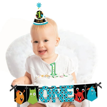 Monster Bash 1st Birthday - First Birthday Boy or Girl Smash Cake Decorating Kit - Little Monster High Chair (Best Birthday Cakes For Boys)