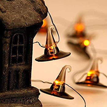 Enclosed Outdoor Room Ideas Halloween Festive Lights for Decorations Idea, Witch Hat Themed String Lights 10 ft, 20 LEDs Multi Flicker Modes with Battery/USB Cord Powered for Cosplay, Wedding, Birthday Pary, Bedroom, Living Room ()