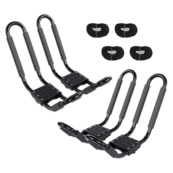 J-Bar Roof Rack 2 Pair - Kayak Rack for Trucks & SUVs - Canoe, Surfboard, Snowboard Carrier - Steel - Wide Mouth Design - Fits Crossbars