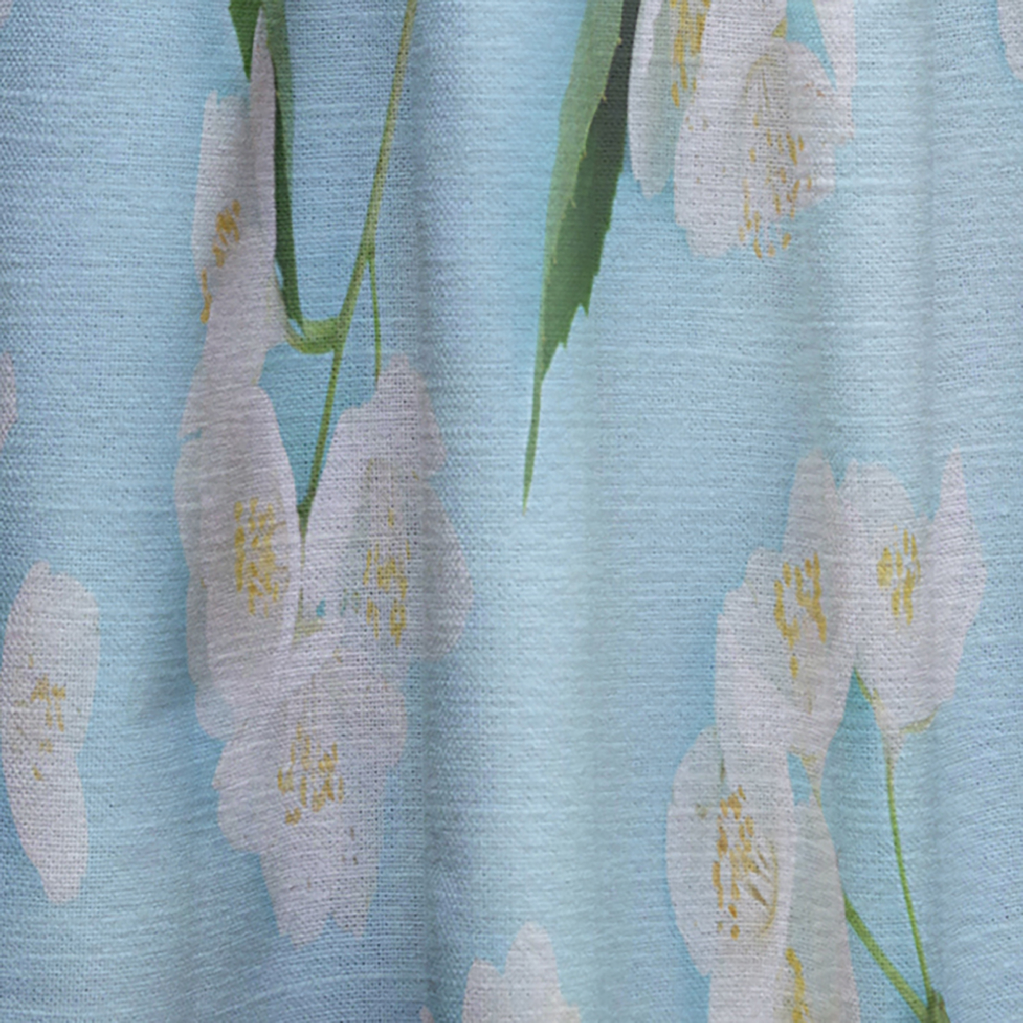 Designart 'Jasmine White Flowers On Bright Blue' Mid-Century Modern Curtain Panel