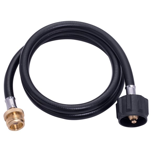 4ft Rubber LP/LPG Propane Adapter Hose with QCC1 Inlet (1.312"-5ACME) & Outlet (1"-20UNEF) Connections, 25-250PSI Pressure Range, Outdoor Use Only, Portable Gas Connector Pipe - 330g/11.64oz,