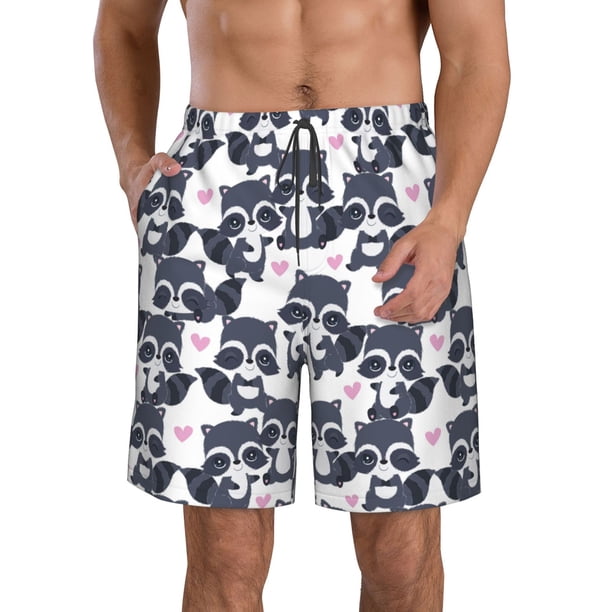 Fotbe Cartoon Raccoon Trajes de Baño Estampados para Hombre, Shorts de Verano de Secado Rápido, Ropa de Playa, Bañadores-XX-Large