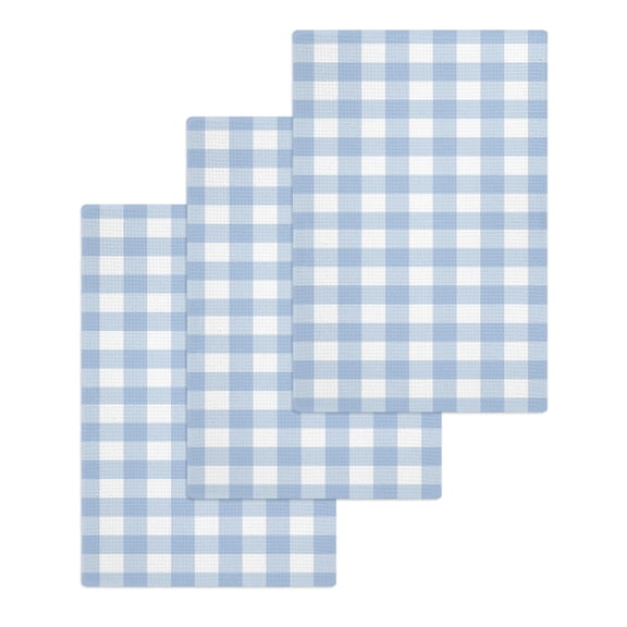 Light Blue Plaid Kitchen Dish Towels for Drying Dishes Set of 3, Modern Minimalist Country Waffle Weave Microfiber Hand Tea Bathroom Towels Quick Dry & Absorbent Towel 15.7x23.6