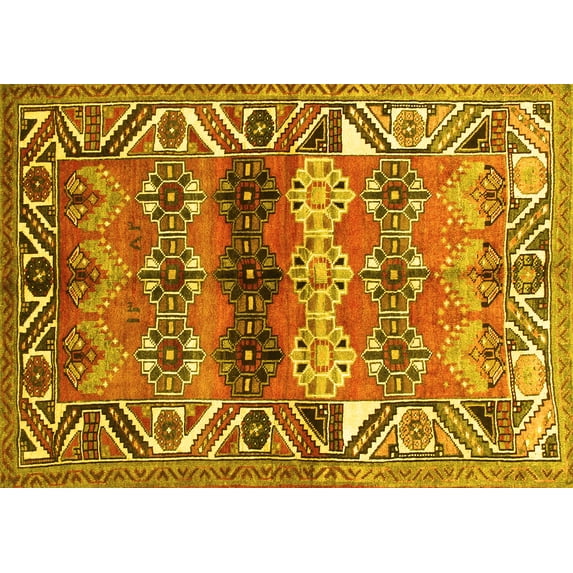 Ahgly Company Indoor Rectangle Persian Yellow Traditional Area Rugs, 2' x 5'