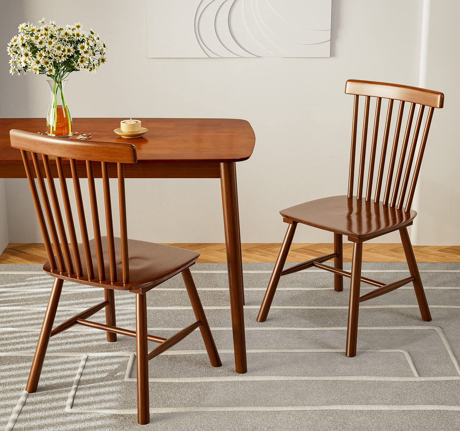 IKIFLY Solid Wood Dining Chairs Set of 2, Mid Century Modern Wooden