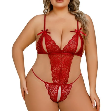 adviicd Lingerie For Women Women s Plunge V Neck Lingerie Bodysuit Floral Lace One Piece Teddy 4XL