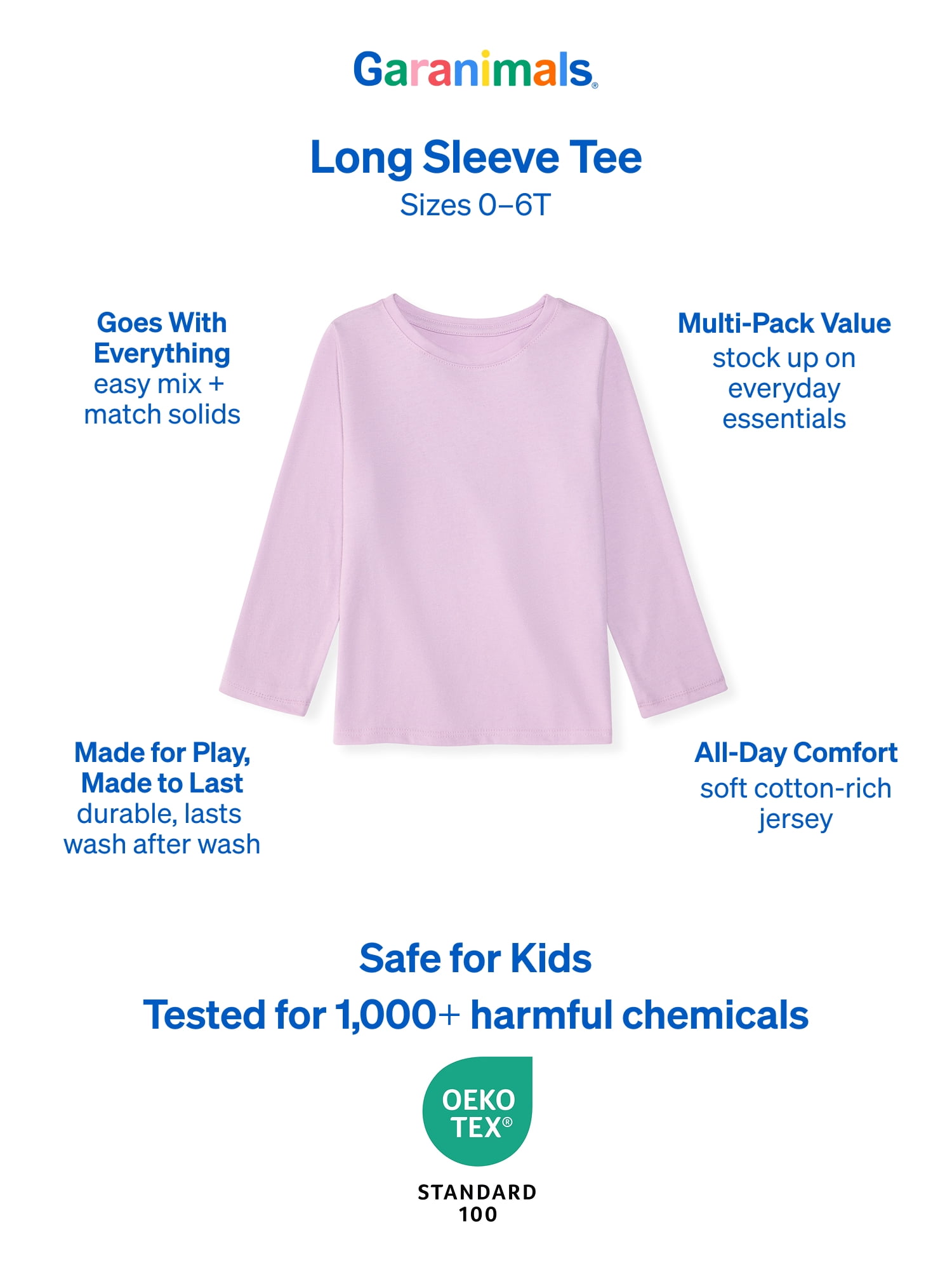 Garanimals Baby & Toddler Girl Long Sleeve Shirts, Single & 3-Pack, Sizes 0-6T