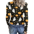 thumbnail image 5 of Halloween Going Out Tops for Women Long Sleeve Slim Fitted Ribbed Funny Pumpkin Ghost Tunic Blouse Party Crew Neck Spring Day Fashion Clothing Yellow L, 5 of 6