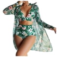 thumbnail image 4 of Jacenvly 2024 Cover-Up Split Three-Piece New Style Long Sleeve Swimsuit Floral with Cover up Surfing Swimwear Soft Women'S Printed Bikini Straps Bikini Split Set Three Piece Set Green, 4 of 11