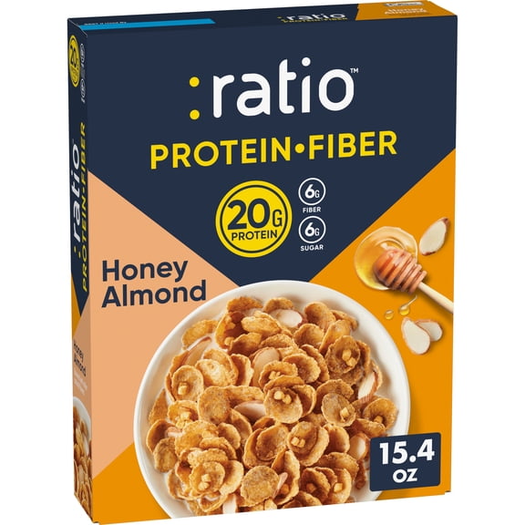Ratio Protein Fiber Honey Almond Cereal, 20g Protein, 15.4 oz