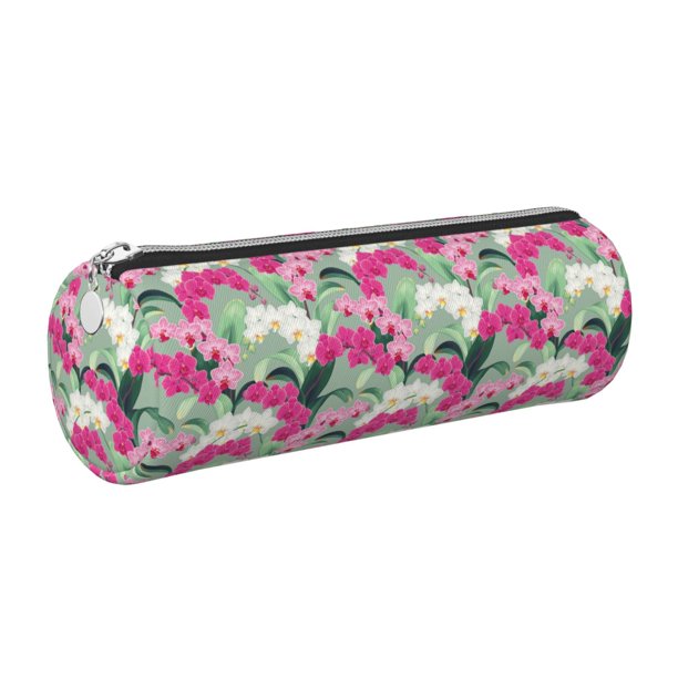 Disketp Orchids Flowers Estuche Organizador de Lápices de Cuero, Estuche de Oficina con Cremallera para Bolígrafo y Lápiz