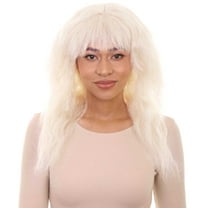 HPO Adult Women’s Female Super Villian White Fuzzy Long Wig, best for Halloween, Synthetic Fiber