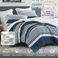 thumbnail image 4 of DDUOXIN Navy Blue Gray White Striped King Size Comforter Set, 100% Cotton 3-Piece Classic Modern 400 TC Comforter Set, King Comforter Lightweight Reversible Bedding Set with 2 Shams, All Season, 4 of 9