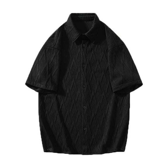 Button-Down Shirts for Men Short Sleeve M-5X Big & Tall Collared Tshirts Shirt Plus Size Casual Solid Textured Loungewear Work Tees Tops