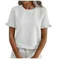 thumbnail image 3 of Kcolen Women's Tops and Blouses Summer Short Sleeve Solid Color Crew Neck Plus Size Blouse Summer Women's Business Casual Blouses Dressy Work Tunic Tops,White, 3 of 6