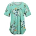 thumbnail image 2 of Pntutb Womens Plus Size Crew-Neck Short Sleeve Print Tops Hide Belly Tunic Shirts Dressy Casual Flowy Blouse Mint Green XL, 2 of 6