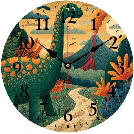 9 . 84 Inch Dinosaur Wall Clock, Prehistoric Animal Decorative Clock, Battery Operated Round Analog
