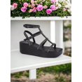 thumbnail image 2 of Sandalias casuales de plataforma con diseño de tiras cruzadas con diamantes en uniclor con correa ajustable al tobillo para mujer, 2 of 5