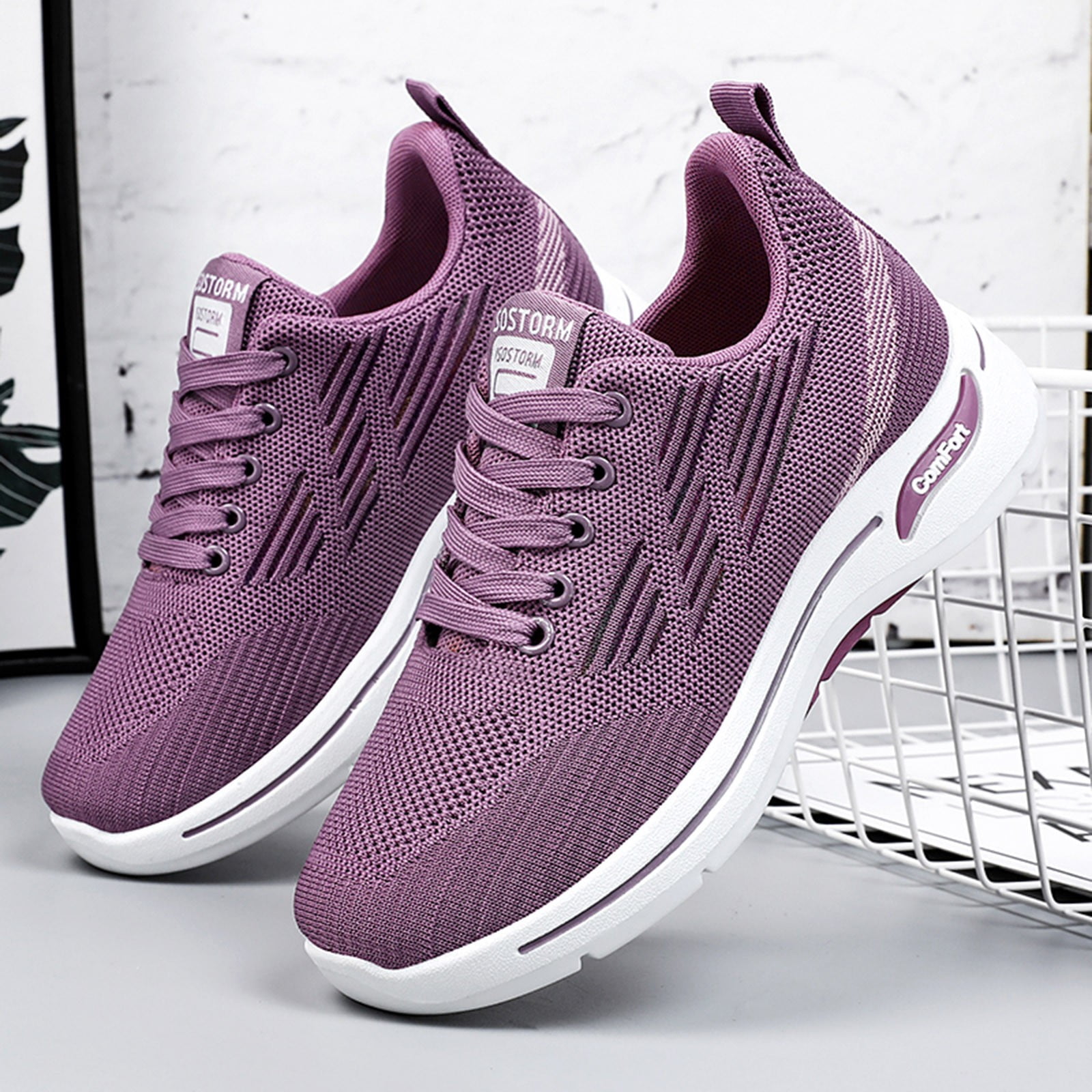  BELOS Women's Breathable Walking Tennis Shoes Lightweight Slip  On Casual Sneakers for Gym Travel Work(6B(M) US, Purple)