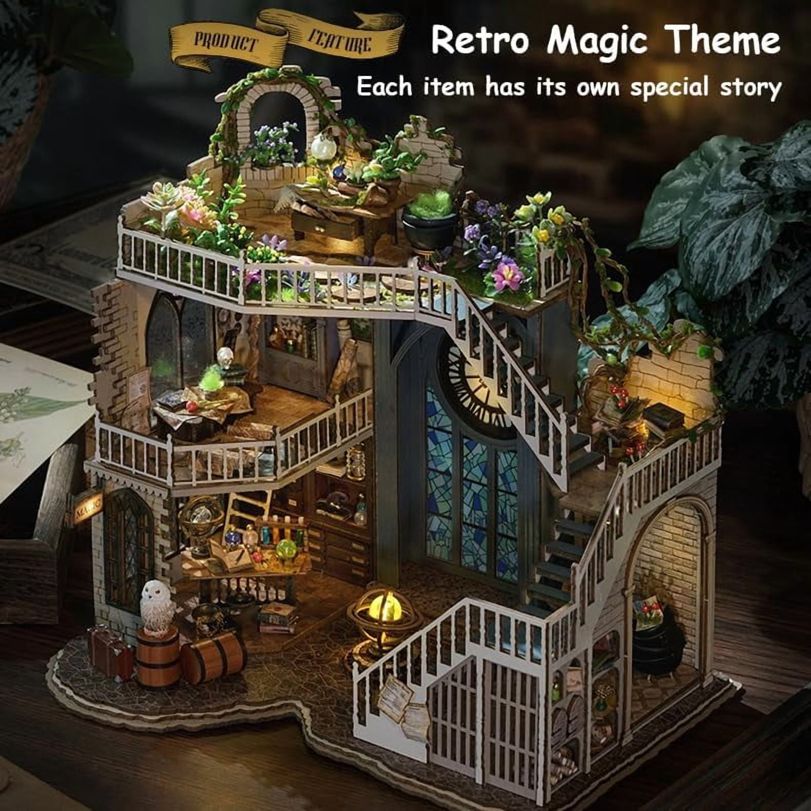 MOJINO Book Nook Kits for Adults- DIY Miniature House 3D Puzzle Bookends for Adults and Teens, Tiny House Bookshelf Insert Decor & Christmas/Birthday Gift (magic house)