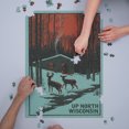 thumbnail image 3 of Up North, Wisconsin, Deer and Cabin in Winter, Woodblock (1000 Piece Puzzle, Size 19x27, Challenging Jigsaw Puzzle for Adults and Family, Made in USA), 3 of 4