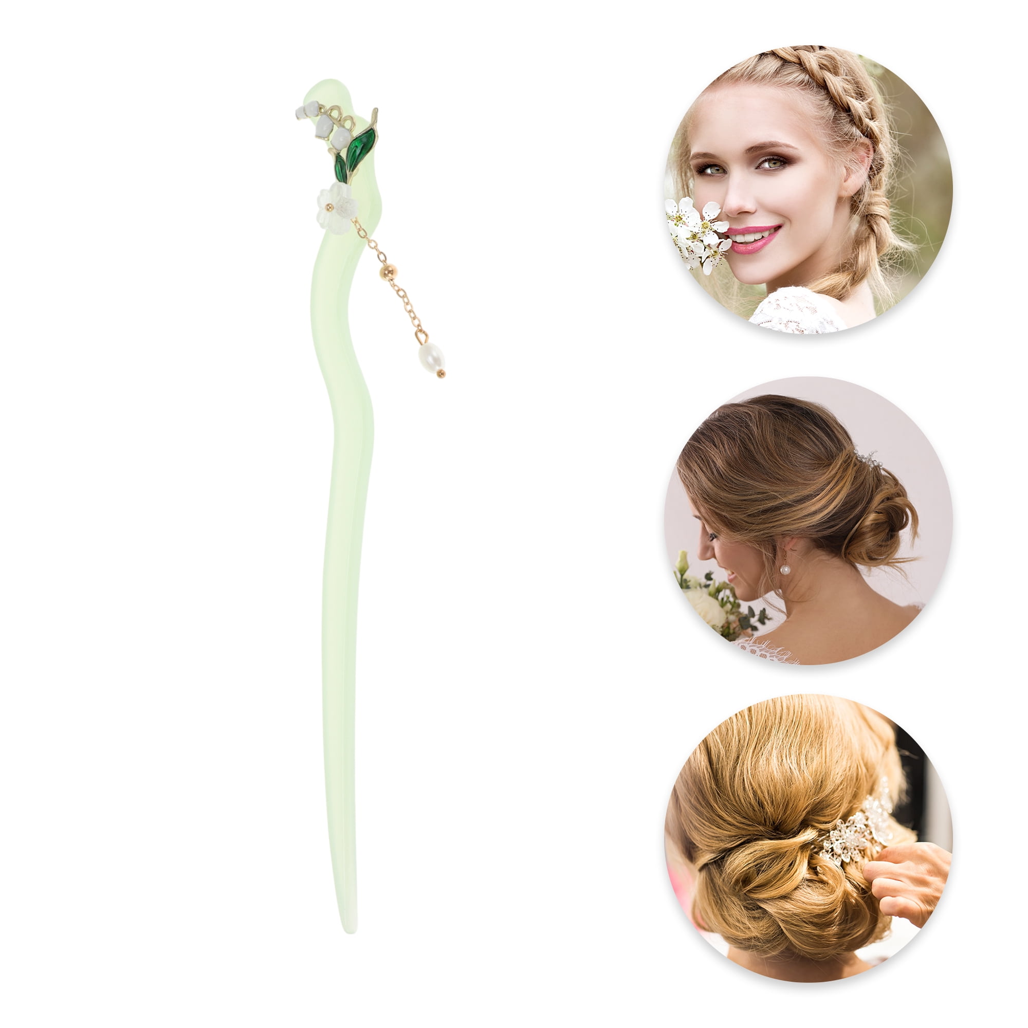 Unique Bargains Floral Hair Chopstick for Women Light Green 1 Pc