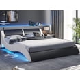 thumbnail image 3 of Queen Led Bed Frame with RGB Led Lights&Headboard,Modern Low Profile Faux Leather Upholstered Platform Bed Frame,No Box Spring Needed,Black+White, 3 of 10